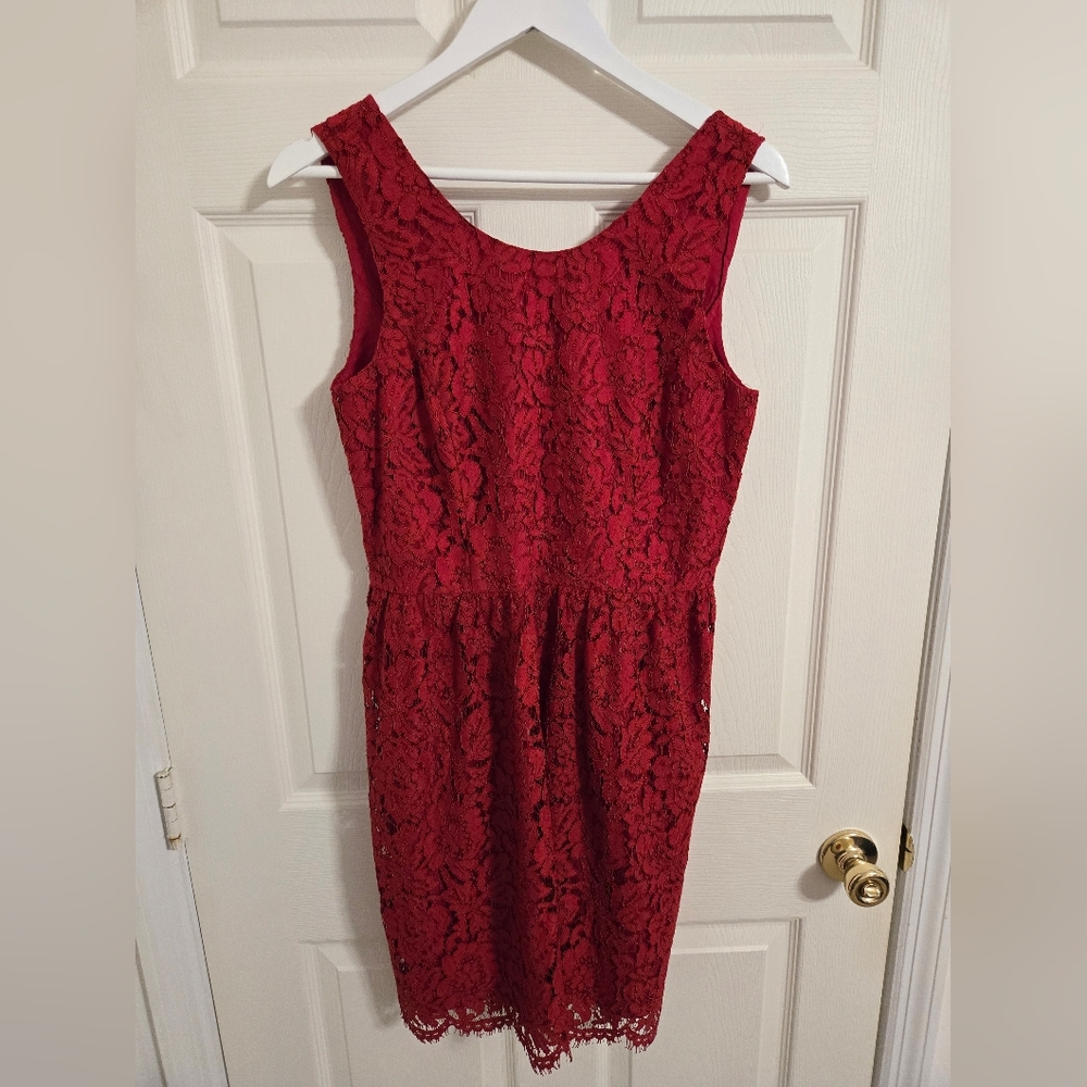 Loft Red Lace Midi Dress Sleeveless Size 6